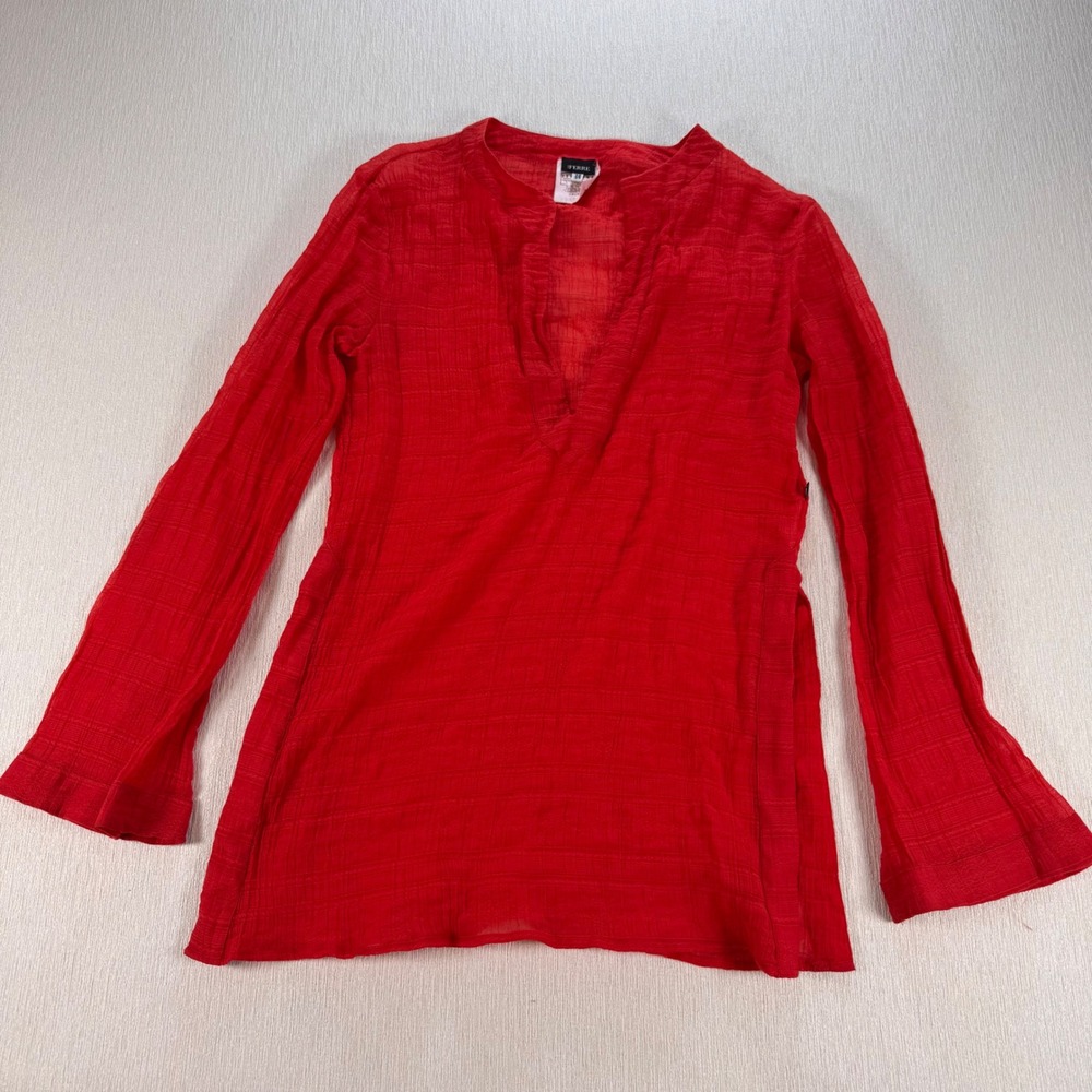 Gianfranco Ferre Jeans Red Sheer Cotton Tunic Top Bell Sleeve IT 42 Italy